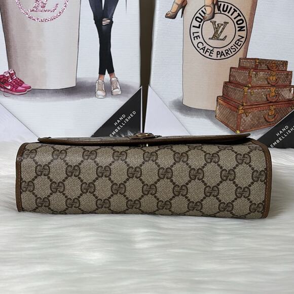 Authentic GUCCI GG Supreme Sherry Line Brown/Beige Clutch Bag - Picture 9 of 15